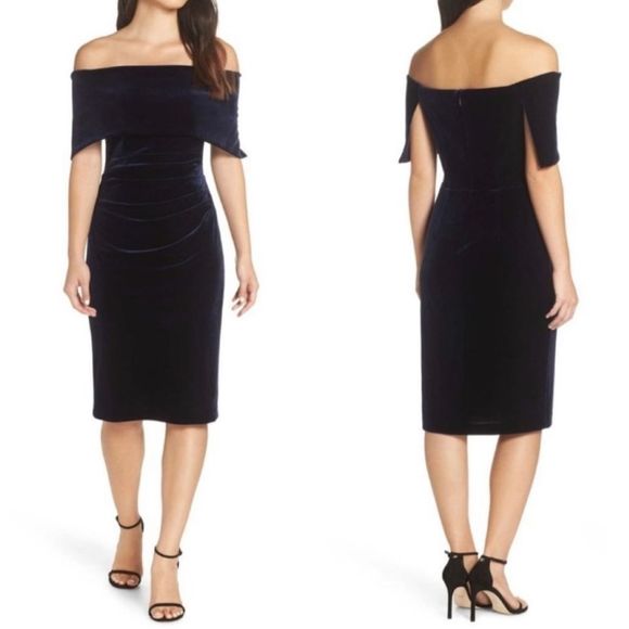 Vince Camuto Dresses & Skirts - Vince Camuto Blue Velvet Off Shoulder Midi Dress 12